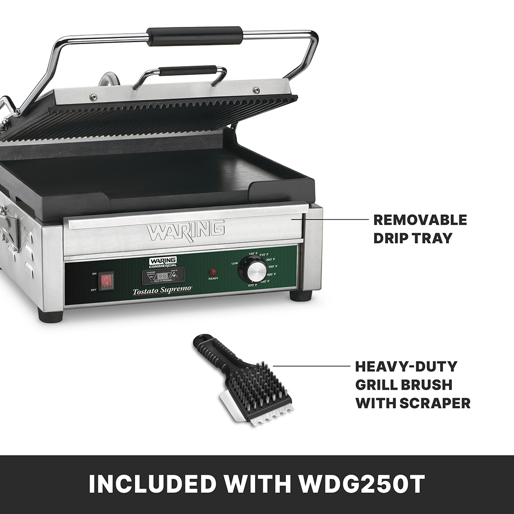 Ribbed and Flat Panini Grill with Timer, 14.5" x 11"